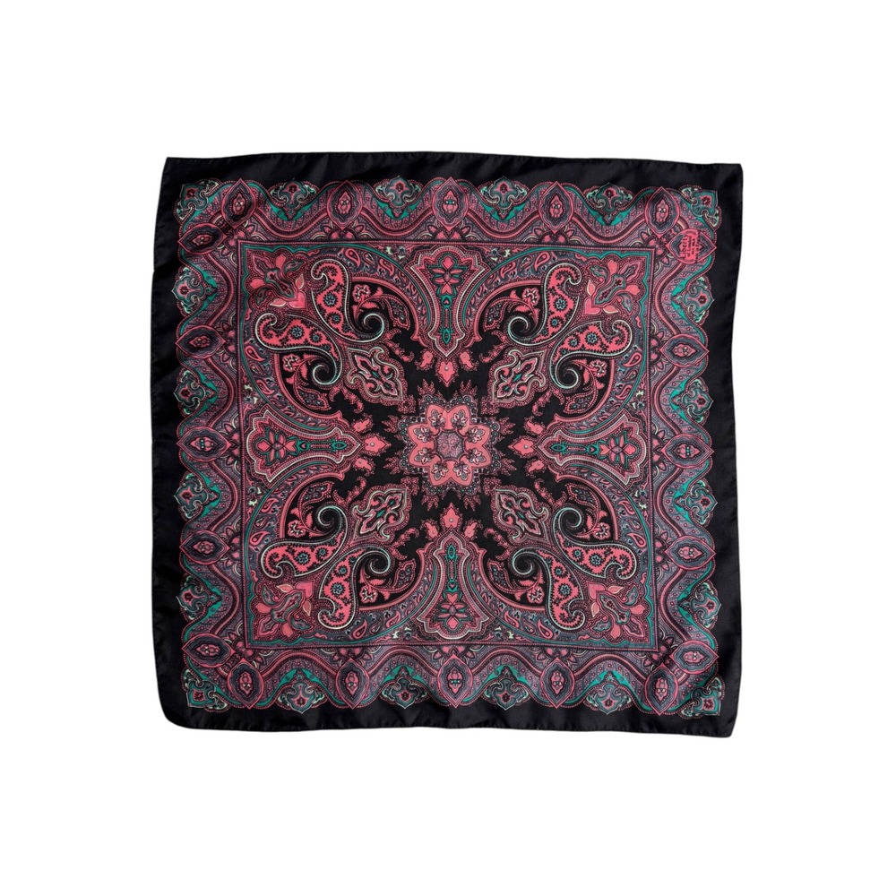 Liberty of London Vintage Silk Black Pink Teal Paisley Medallion Bandana Scarf
